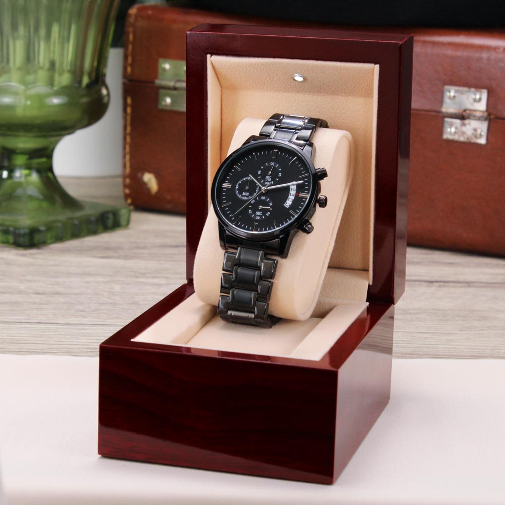 Best Dad in the World - Engraved Design Black Chronograph Watch