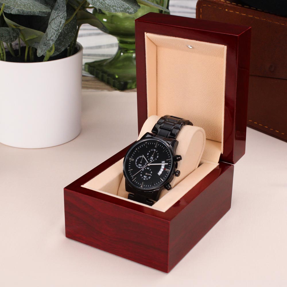Best Dad in the World - Engraved Design Black Chronograph Watch