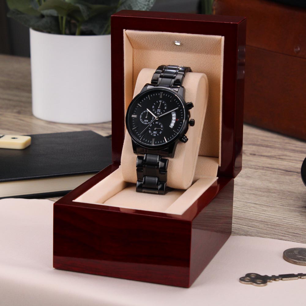 Best Dad in the World - Engraved Design Black Chronograph Watch