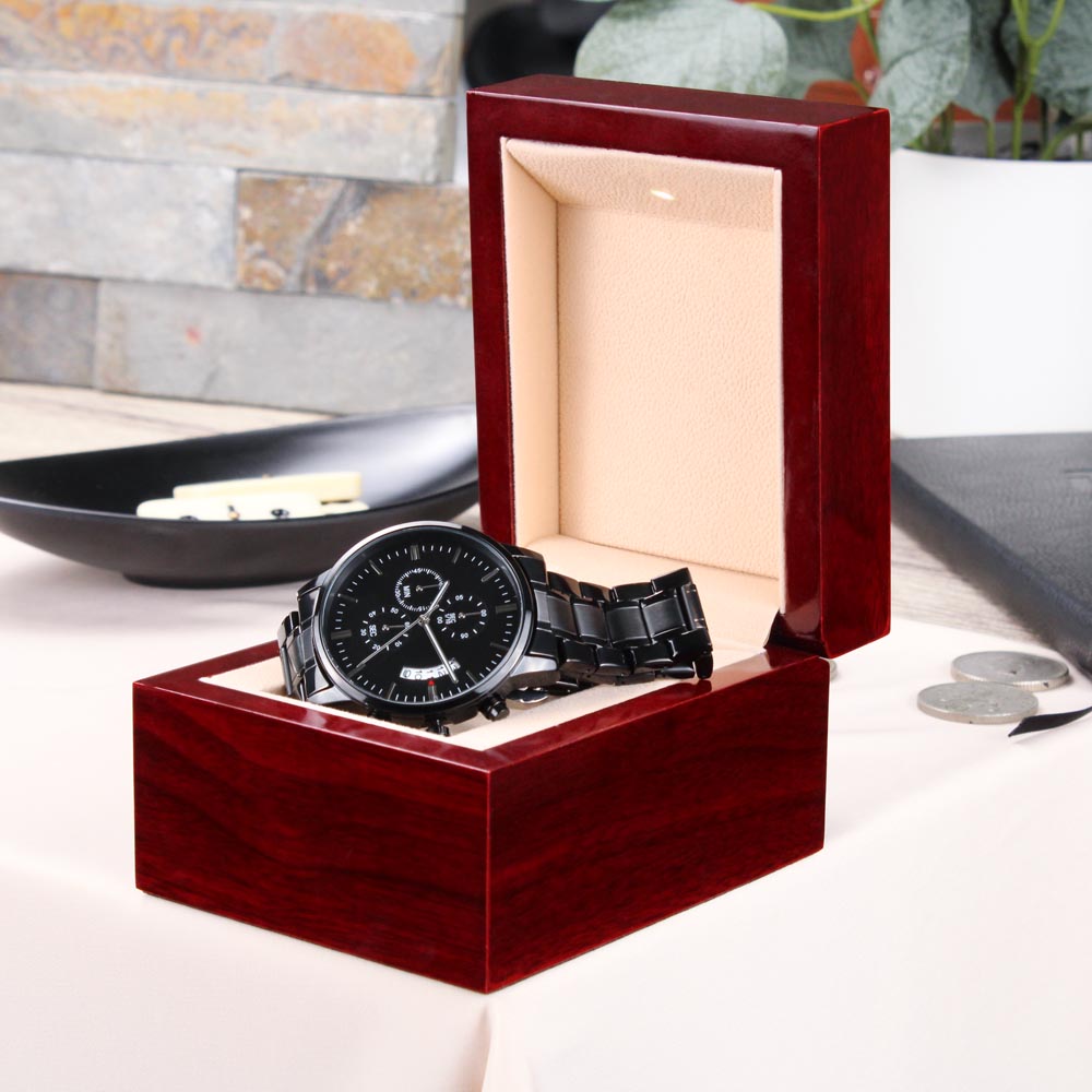 Best Dad in the World - Engraved Design Black Chronograph Watch