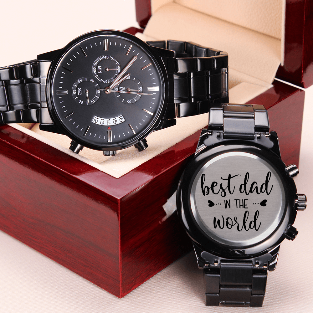 Best Dad in the World - Engraved Design Black Chronograph Watch