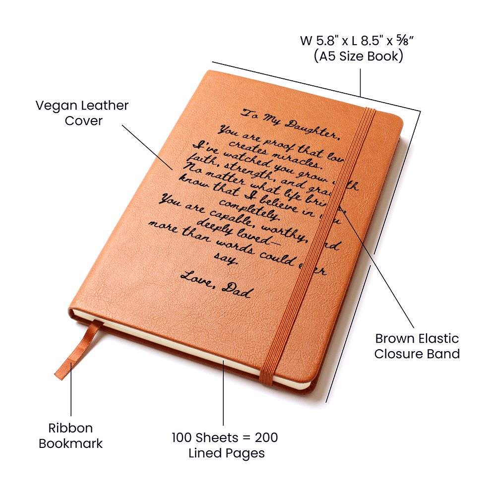 To My Daughter Leather Journal from Dad – Faith, Strength & Love Message Gift