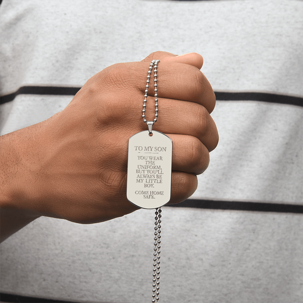 Come Home Safe - Military Son Engraved Dog Tag Necklace