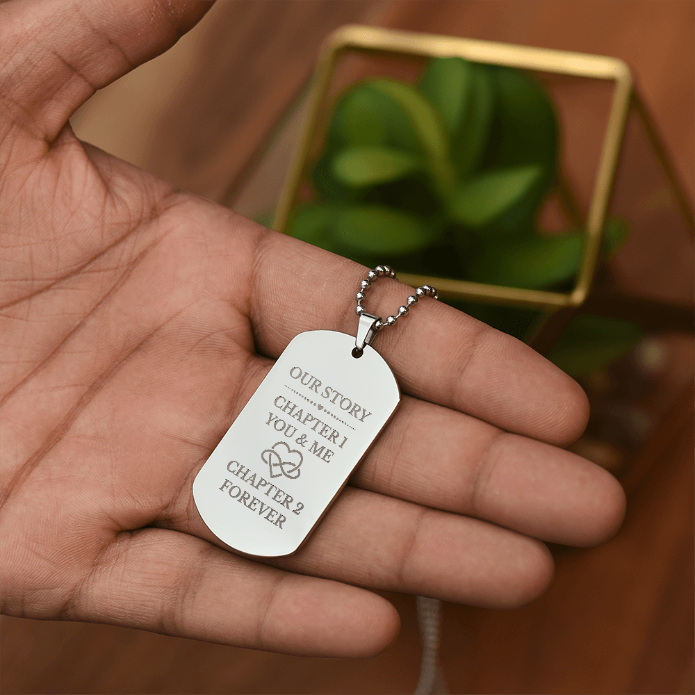 Our Story Engraved Dog Tag Necklace