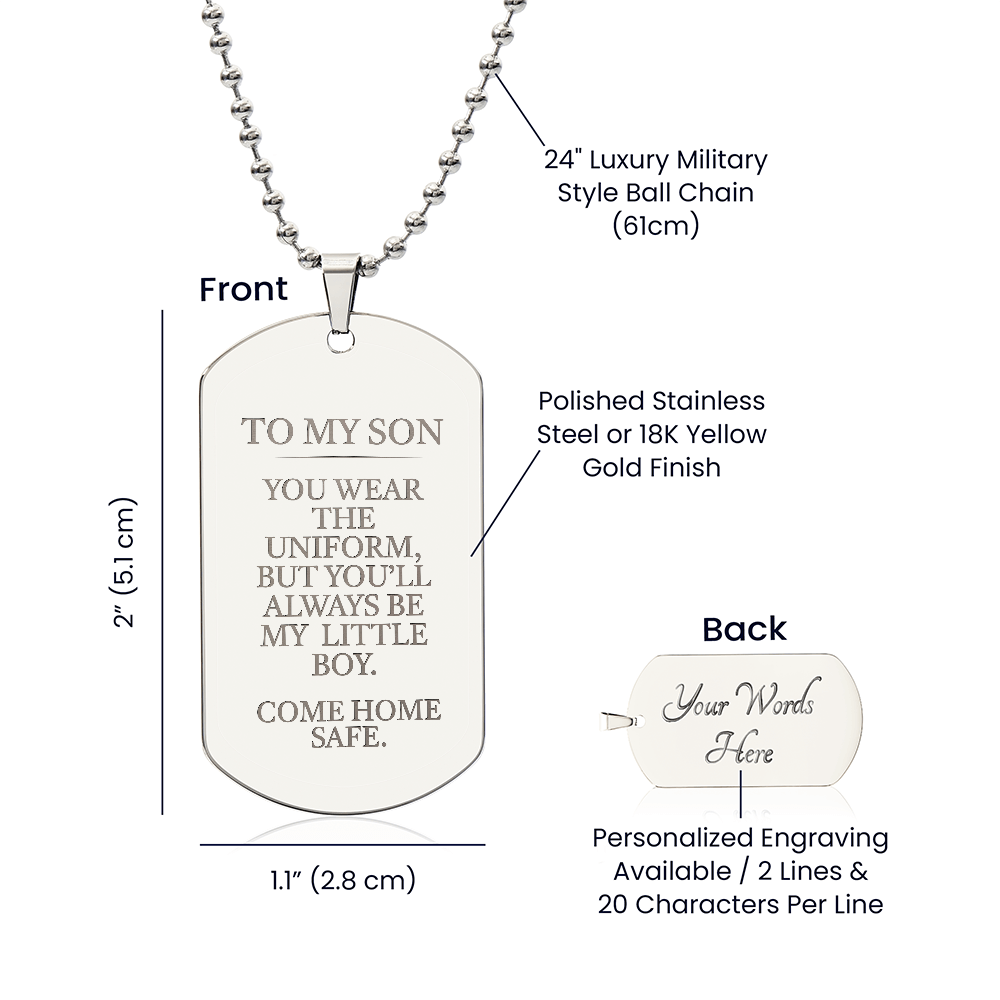 Come Home Safe - Military Son Engraved Dog Tag Necklace