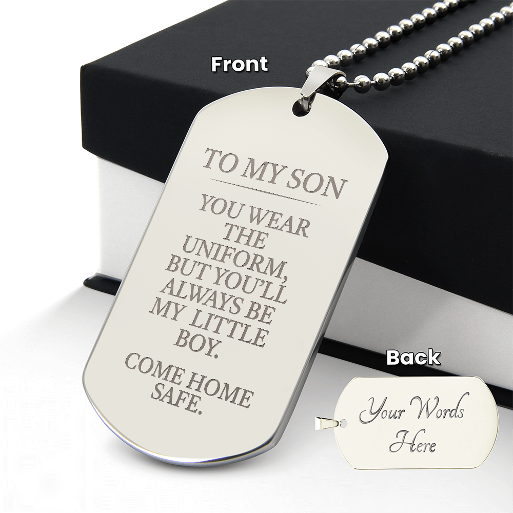 Come Home Safe - Military Son Engraved Dog Tag Necklace