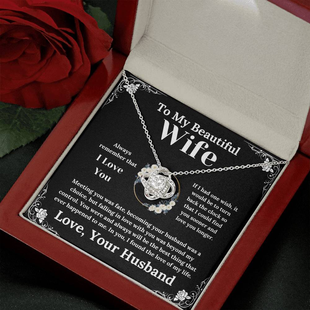To My Beautiful Wife White Floral Design - Love Knot Necklace