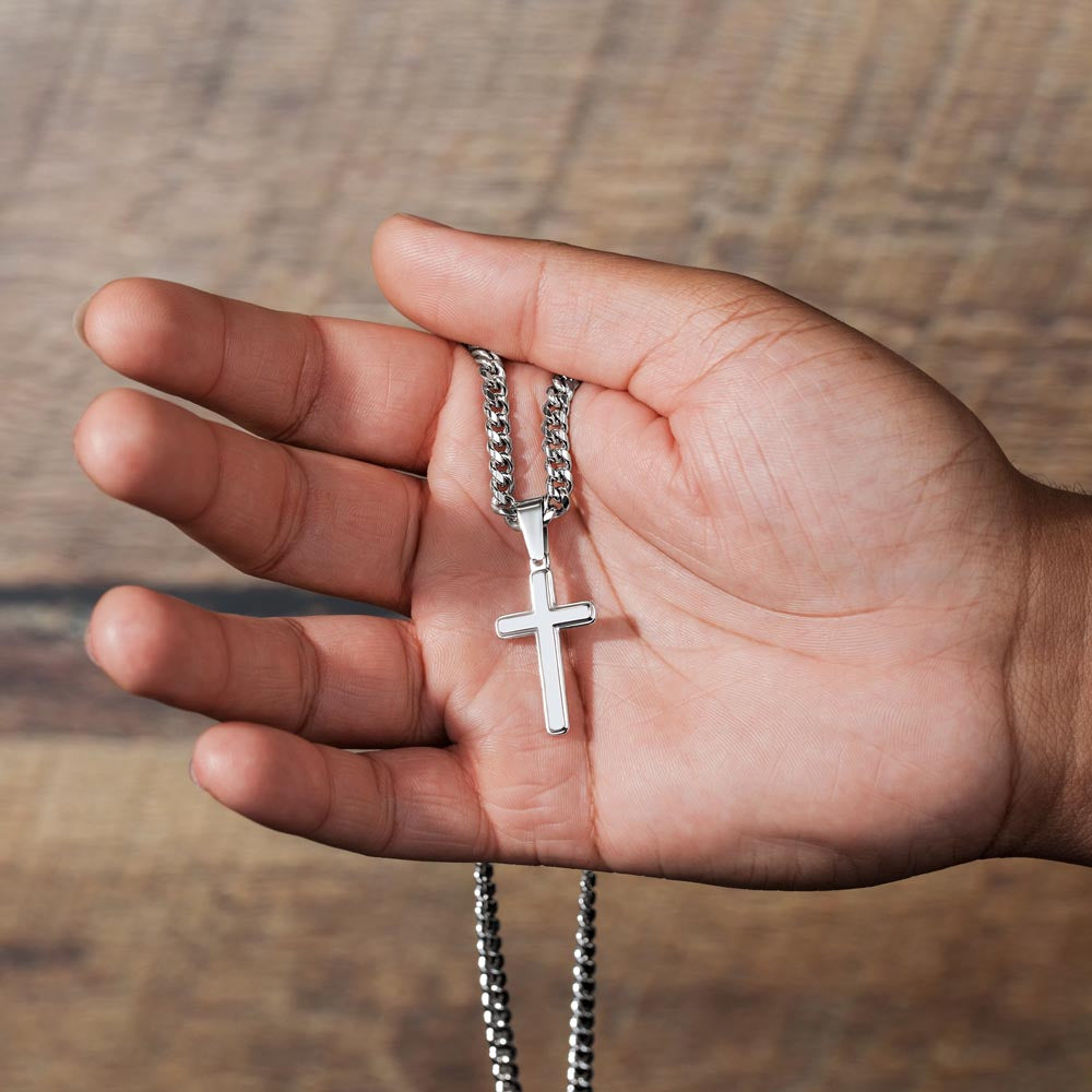 To My Son – Faith & Strength Cuban Link Cross Necklace