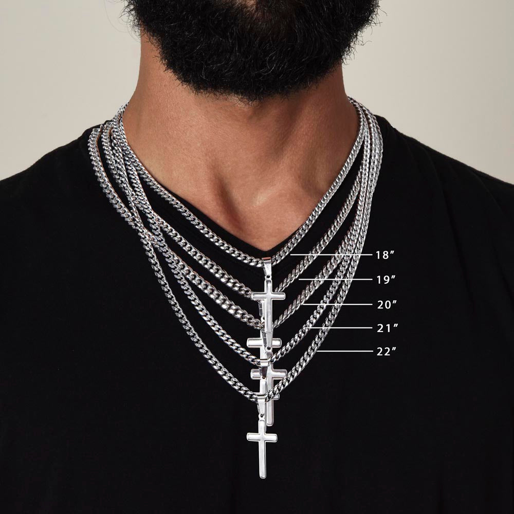 To My Son – Faith & Strength Cuban Link Cross Necklace