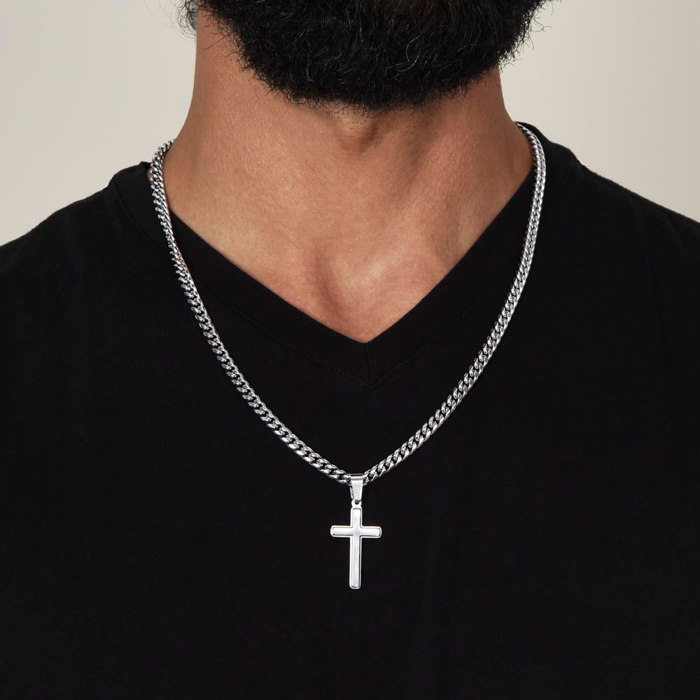 To My Son – Faith & Strength Cuban Link Cross Necklace