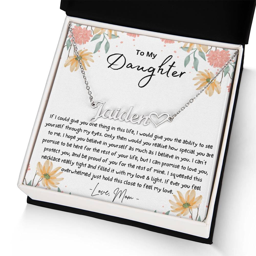 To My Daughter Personalized Name Necklace With Heart Symbol