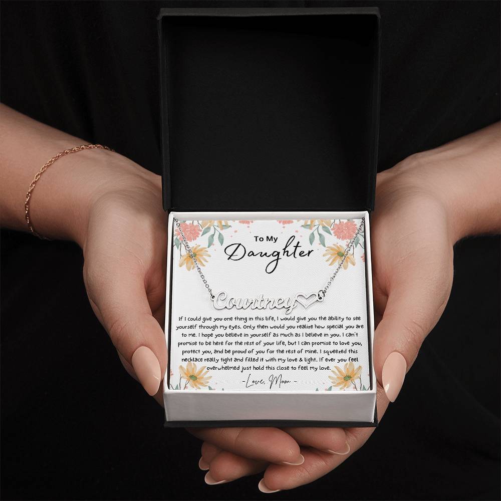 To My Daughter Personalized Name Necklace With Heart Symbol