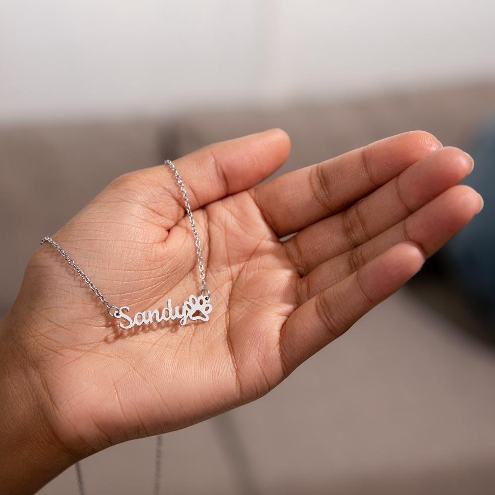 Personalized Paw Print Name Necklace