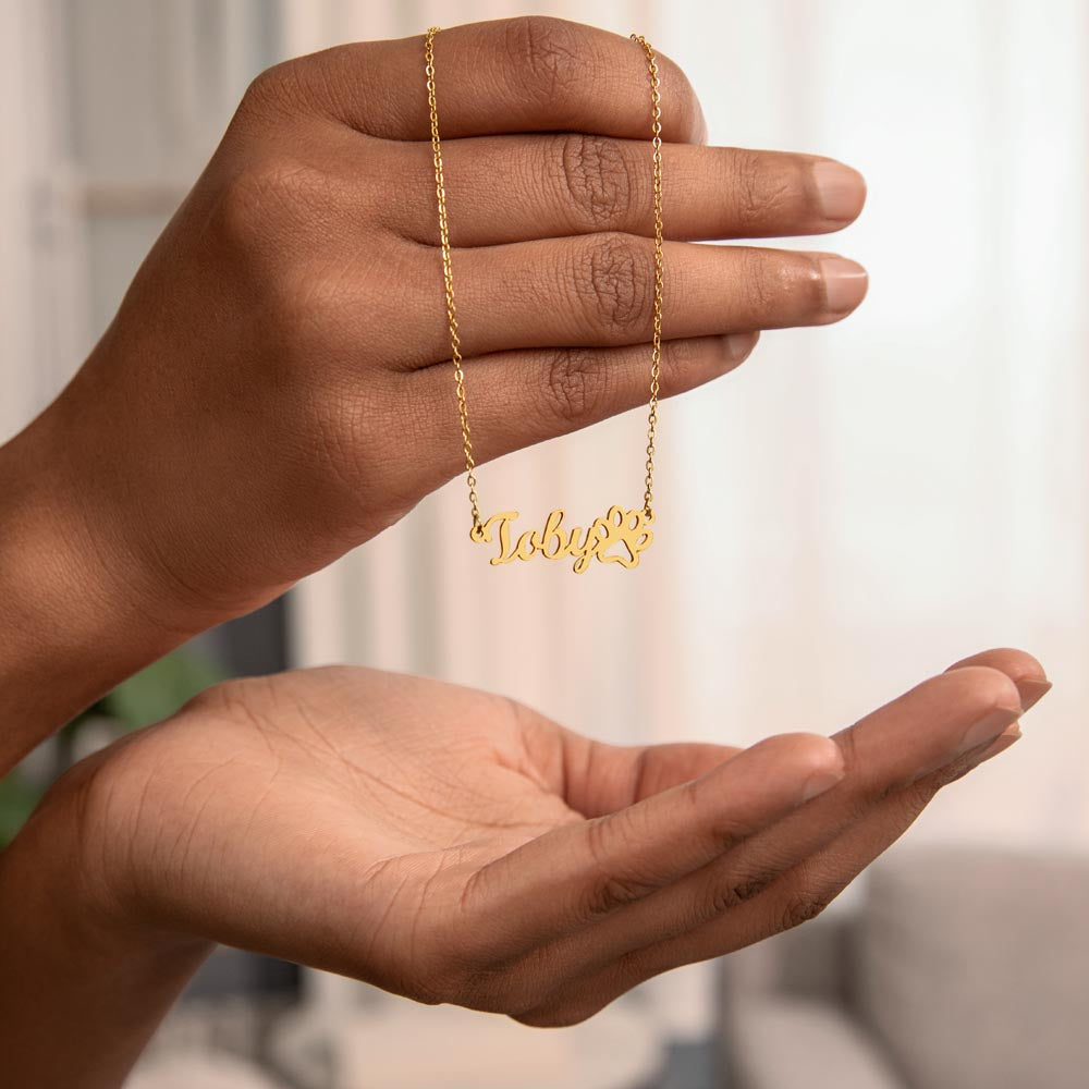 Personalized Paw Print Name Necklace
