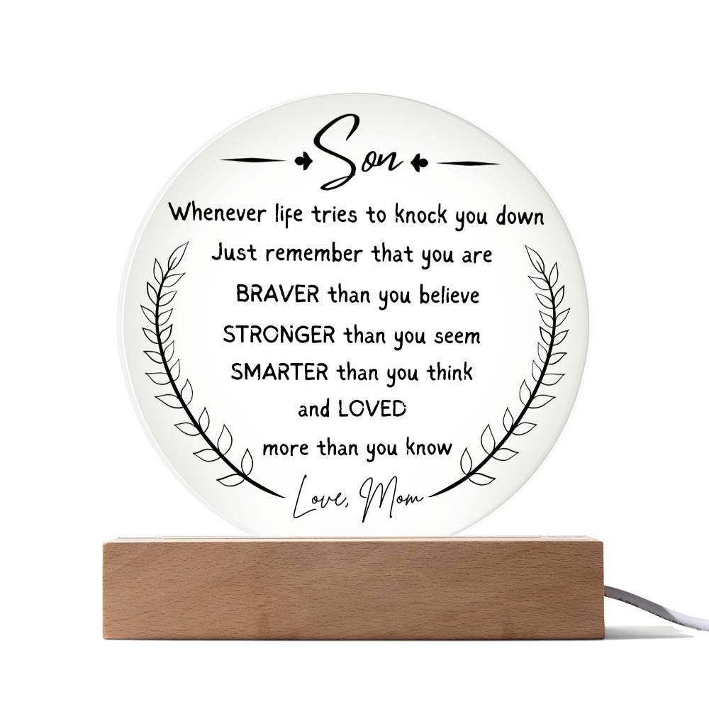 Gift for My Son from Mom, Circle Acrylic Plaque, Desk Decoration Gift for My Son, Birthday Gift for Son