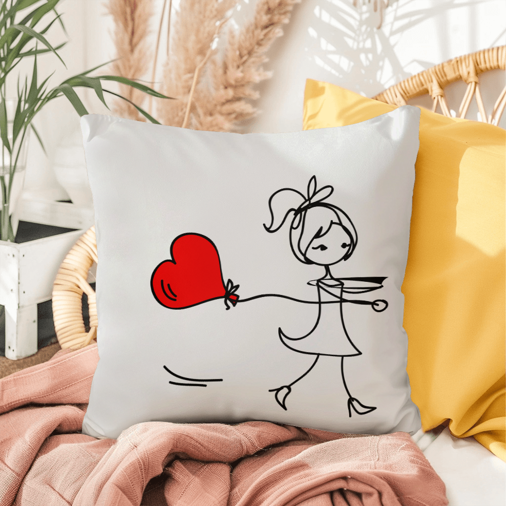 Couples Matching Valentines Day Pillow Girl Heart Balloon