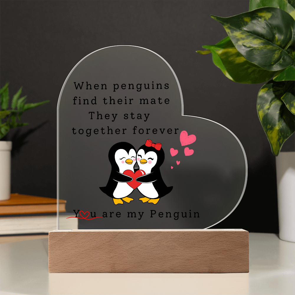 Forever My Penguin: A Love That Lasts Heart Acrylic Plaque, Gift for Her, Valentine's Day Gift
