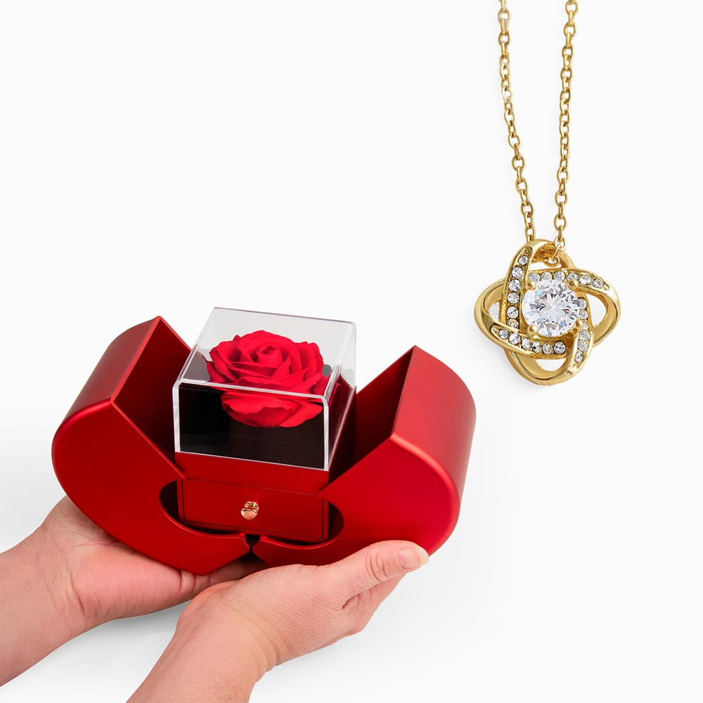 Red Heart Rose Box Love Knot Necklace