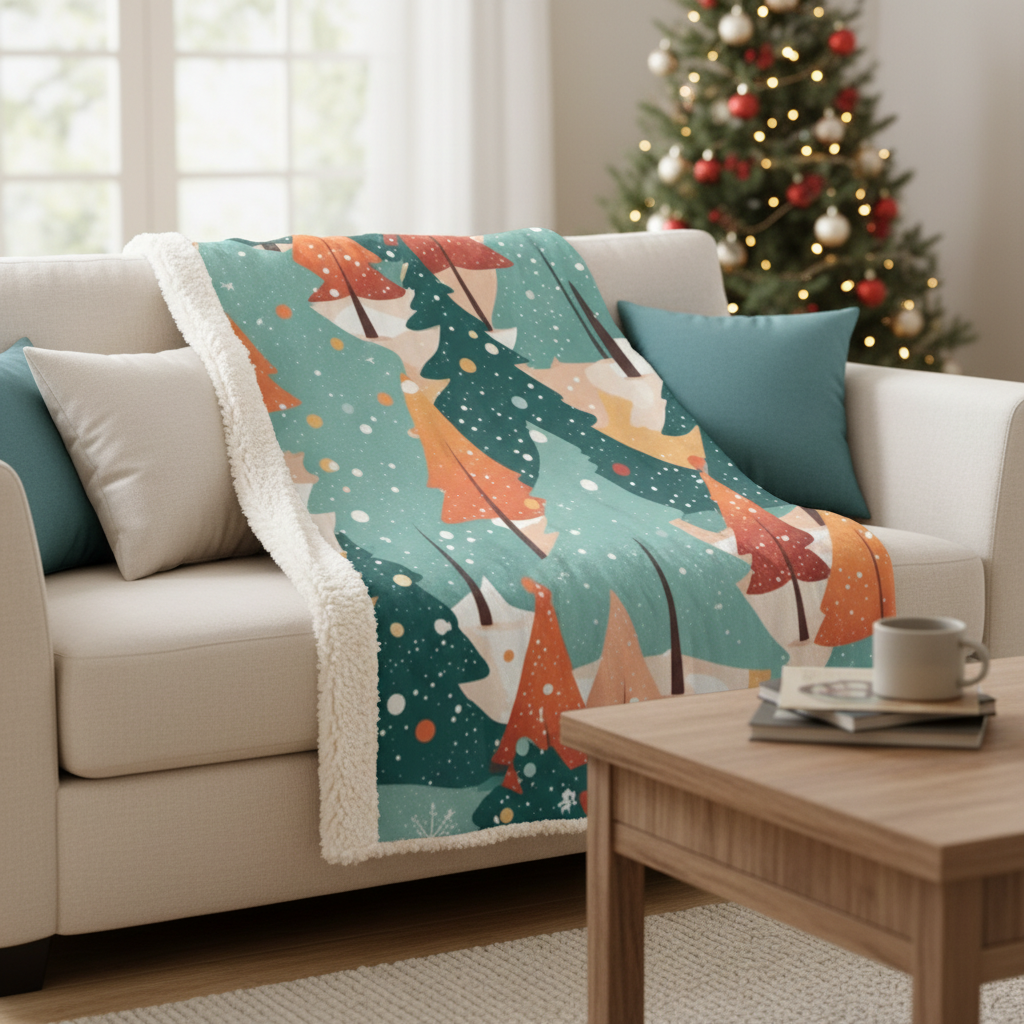 Snowy Pine Tree Premium Sherpa Blanket 50x60
