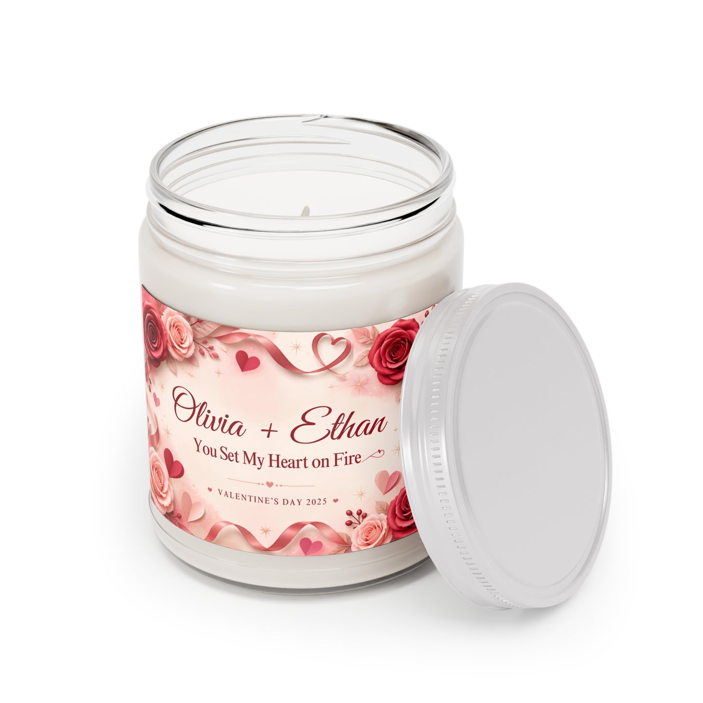 Personalized Valentine’s Day Scented Candle – “You Set My Heart on Fire” Custom Couple Names Gift