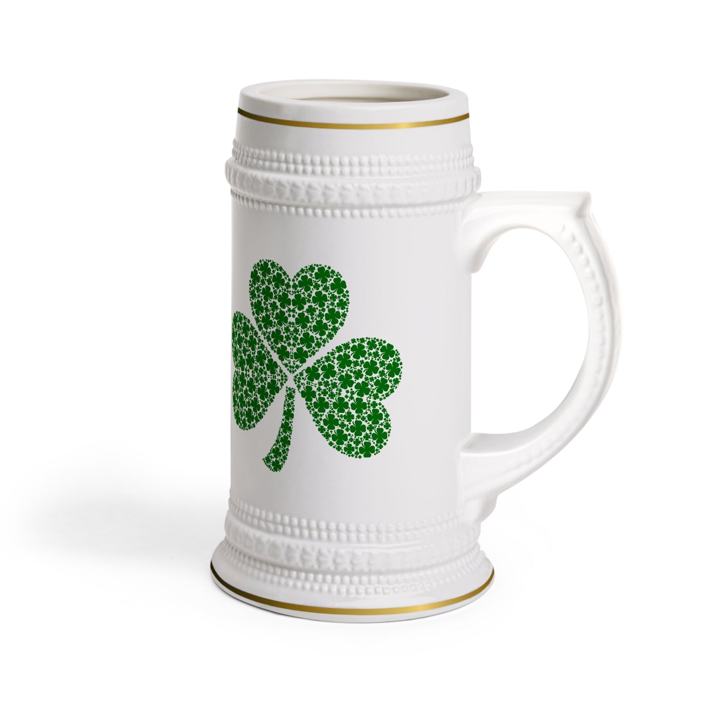 St. Patrick's Day Shamrock Beer Stein Mug - Festive Green Ceramic Drinkware