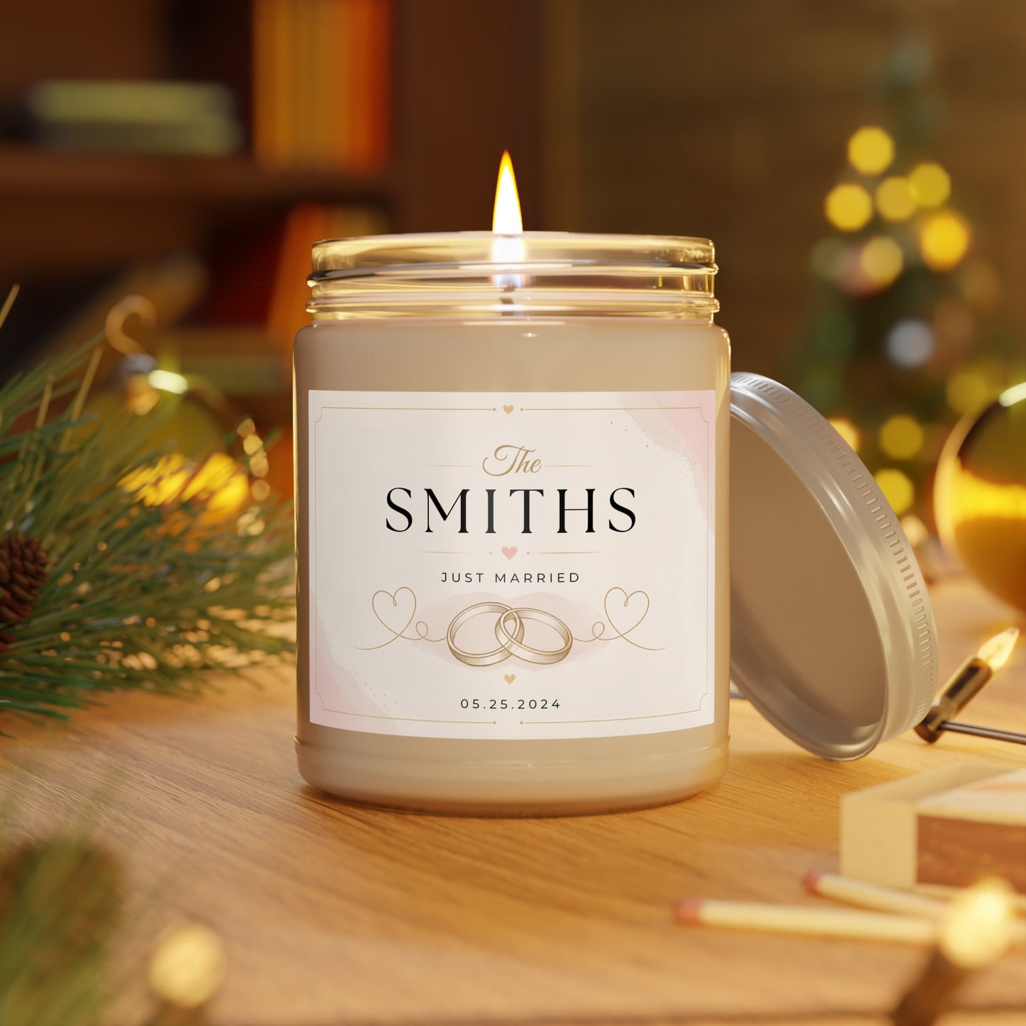 Personalized Just Married Scented Candle – Custom Family Name & Wedding Date Gift