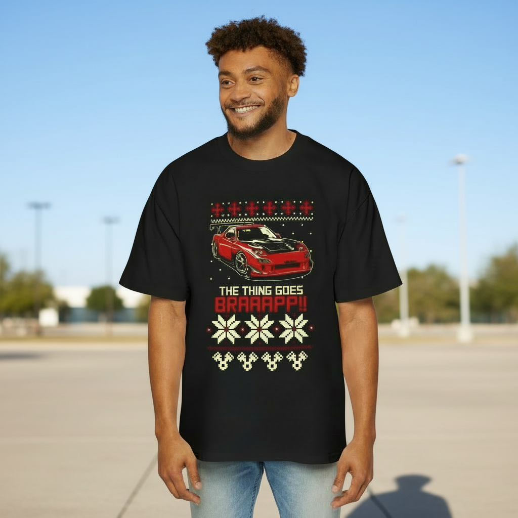 The Thing Goes BRAAAPP!! Christmas GraphicMen's Heavy Oversized Tee