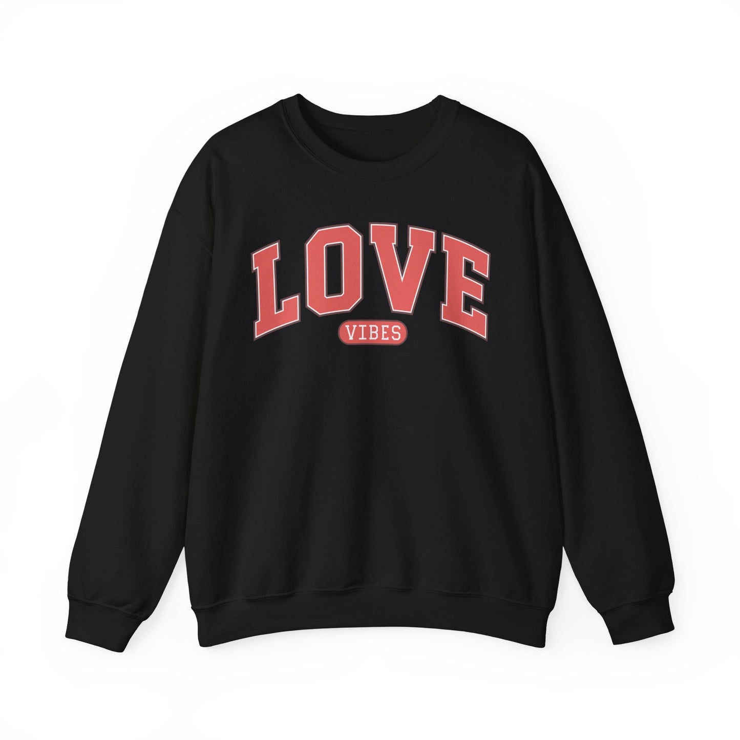 Love Vibes Sweatshirt – Retro Varsity Love Crewneck, Unisex Valentine’s Day Gift