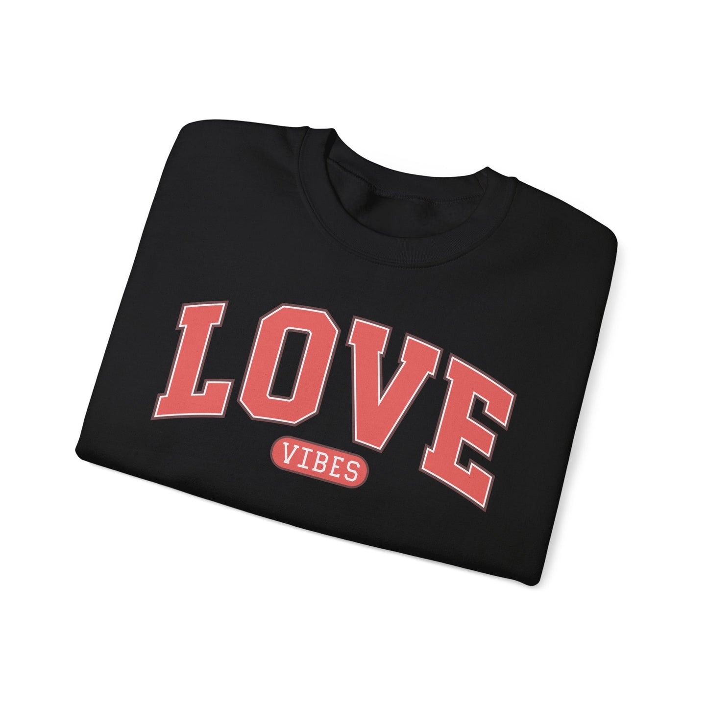 Love Vibes Sweatshirt – Retro Varsity Love Crewneck, Unisex Valentine’s Day Gift