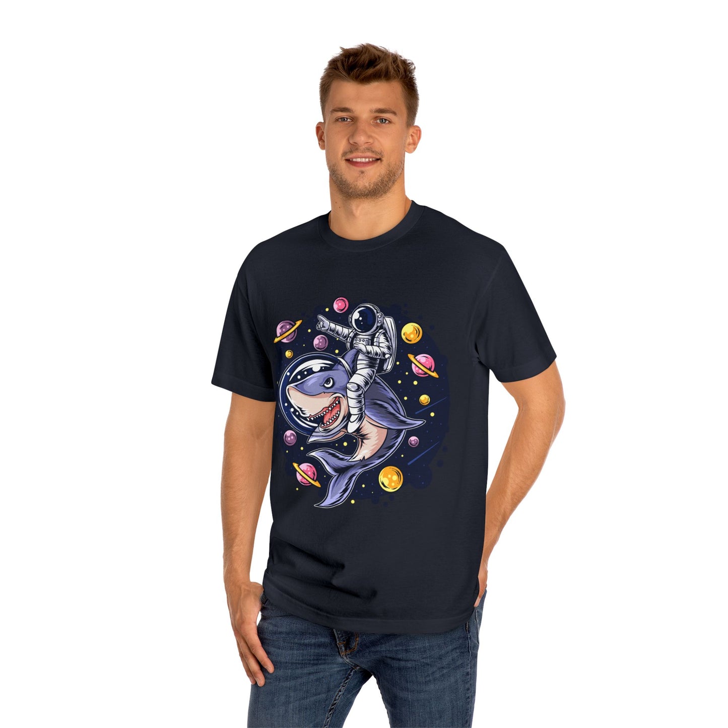 Astronaut Shark Unisex Classic Tee, Space Shark Tee, Fun Graphic T-Shirt
