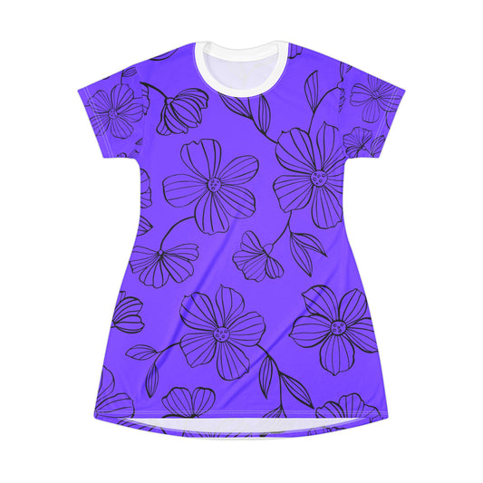 Purple Petal Floral Bliss T-Shirt Dress (AOP)