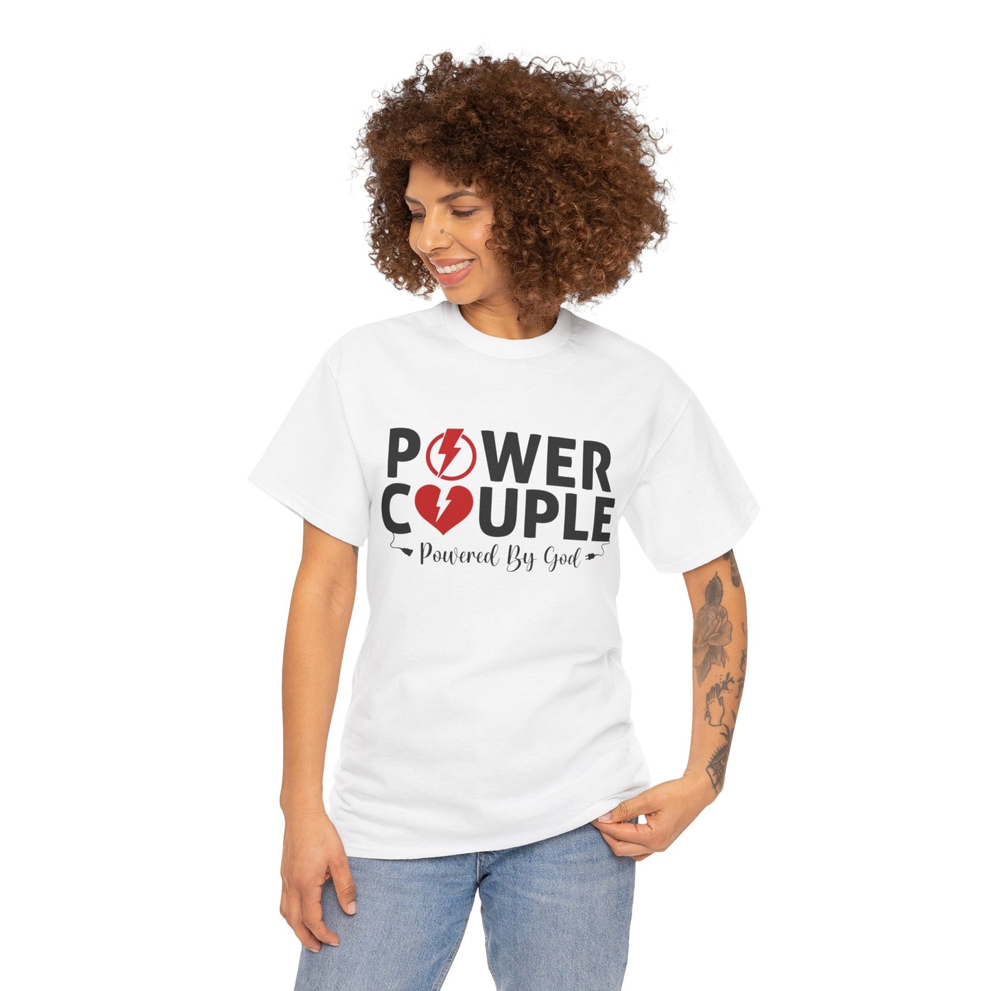 Power Couple Powered By God Matching Couples Shirt (White)