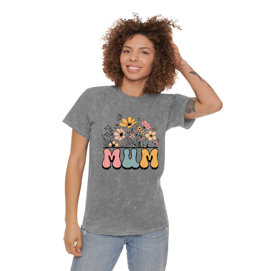 Mum Floral Mineral Wash Unisex T-Shirt - Perfect Gift for Mother’s Day