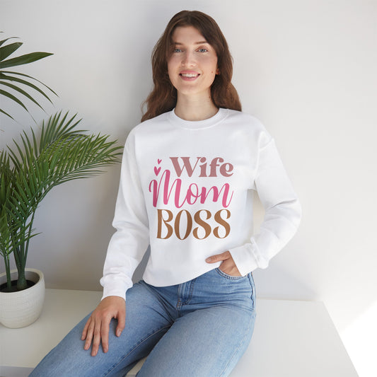 Wife Mom Boss Crewneck Sweatshirt - Cozy Unisex Pullover for Moms