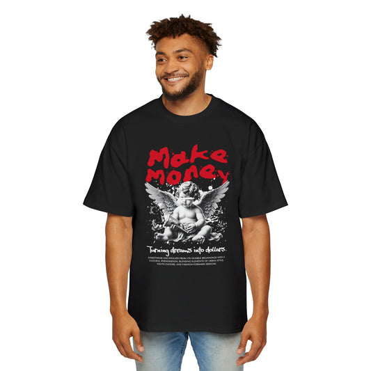 Oversized Tee with Angel Graphic, Make Money Tee, Casual Streetwear, Gift for Him, Comfortable Graphic Shirt