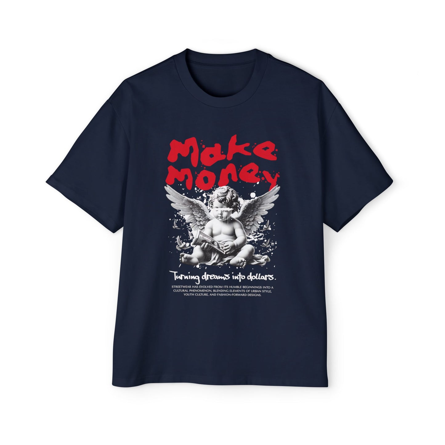 Oversized Tee with Angel Graphic, Make Money Tee, Casual Streetwear, Gift for Him, Comfortable Graphic Shirt