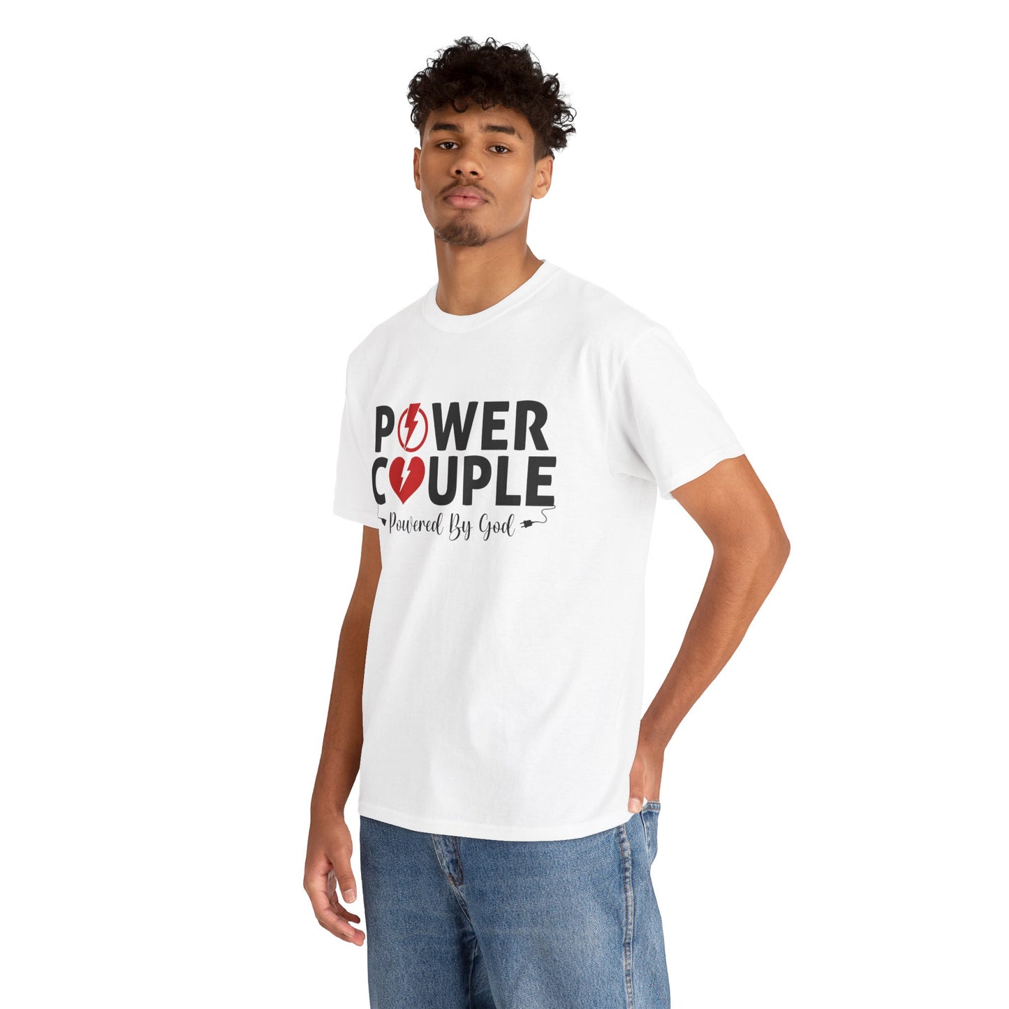 Power Couple Powered By God Matching Couples Shirt (White)
