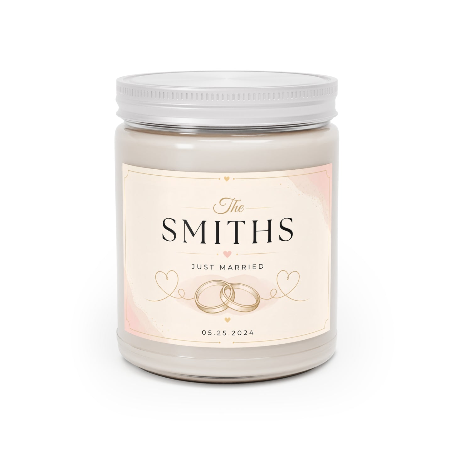 Personalized Just Married Scented Candle – Custom Family Name & Wedding Date Gift