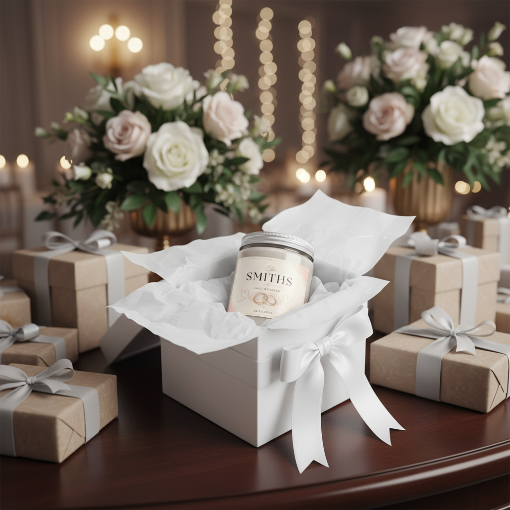 Personalized Just Married Scented Candle – Custom Family Name & Wedding Date Gift