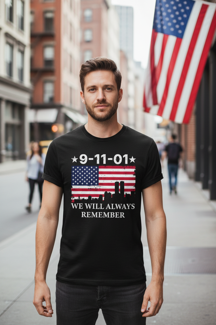 9/11 Memorial Unisex Heavy Cotton Tee, Remembrance T-Shirt, Patriot Day Shirt, Anniversary Tribute Tee, American Flag Apparel