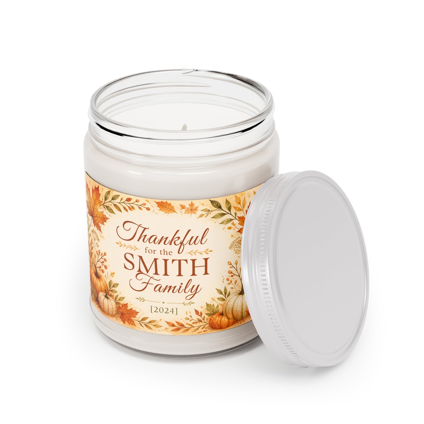 Personalized Thankful for the Family Scented Candle – Custom Family Name & Year Thanksgiving Gift