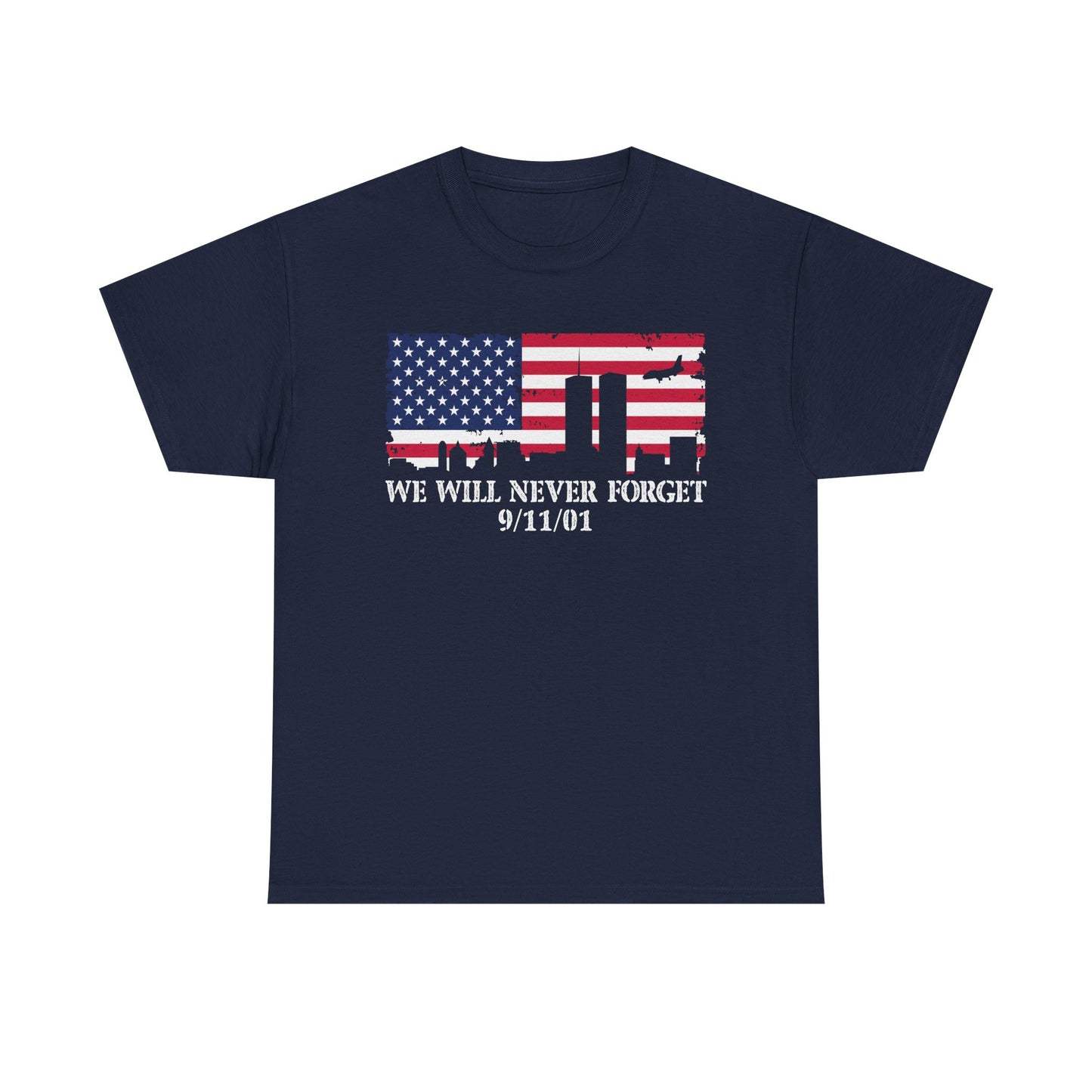 Patriotic Commemorative Tee - We Will Never Forget 9/11, Casual Wear, Memorial Day, Heroes Tribute, Unisex Cotton Shirt