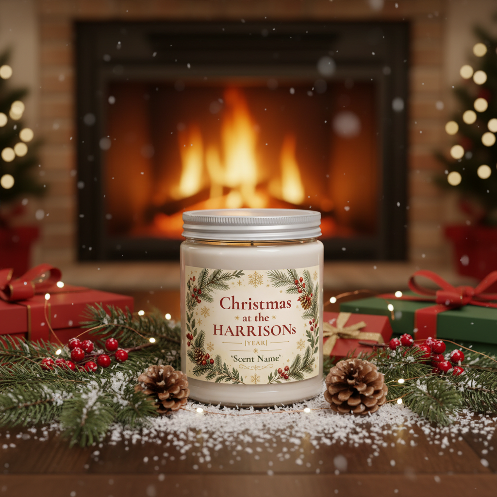 Personalized Christmas Family Scented Candle – Custom Family Name & Year Holiday Gift