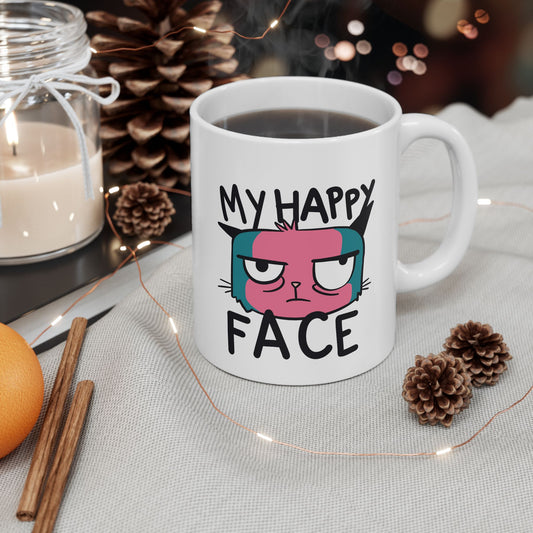 Funny Ceramic Mug - 'My Happy Face' - 11oz & 15oz
