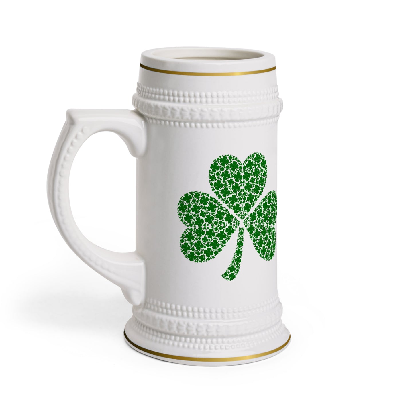 St. Patrick's Day Shamrock Beer Stein Mug - Festive Green Ceramic Drinkware