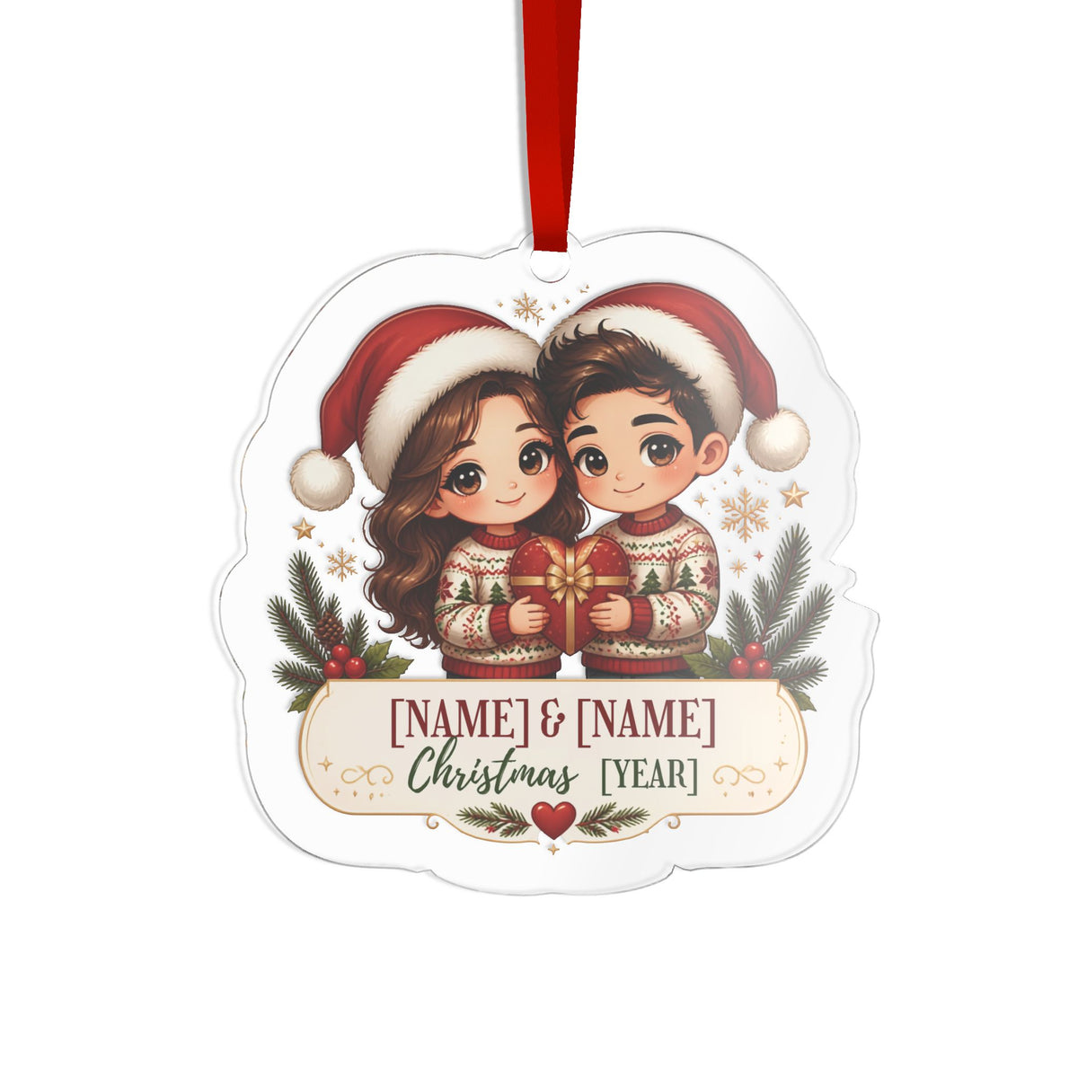 Personalized Couple Christmas Ornament — Custom Names & Year Acrylic Ornament