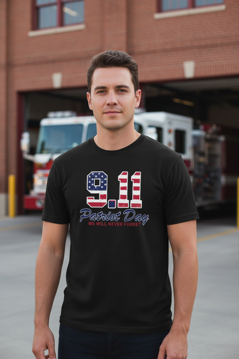 Patriot Day Unisex Heavy Cotton Tee, 9/11 Remembrance Shirt, Memorial T-Shirt, American Flag Tee, Comfort for Heroes