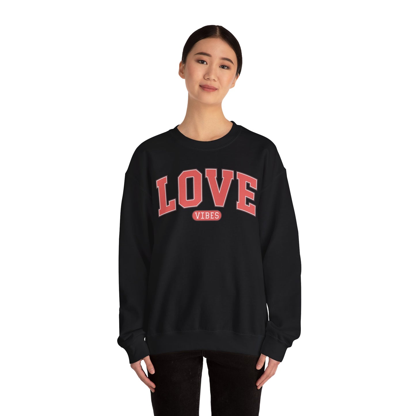 Love Vibes Sweatshirt – Retro Varsity Love Crewneck, Unisex Valentine’s Day Gift