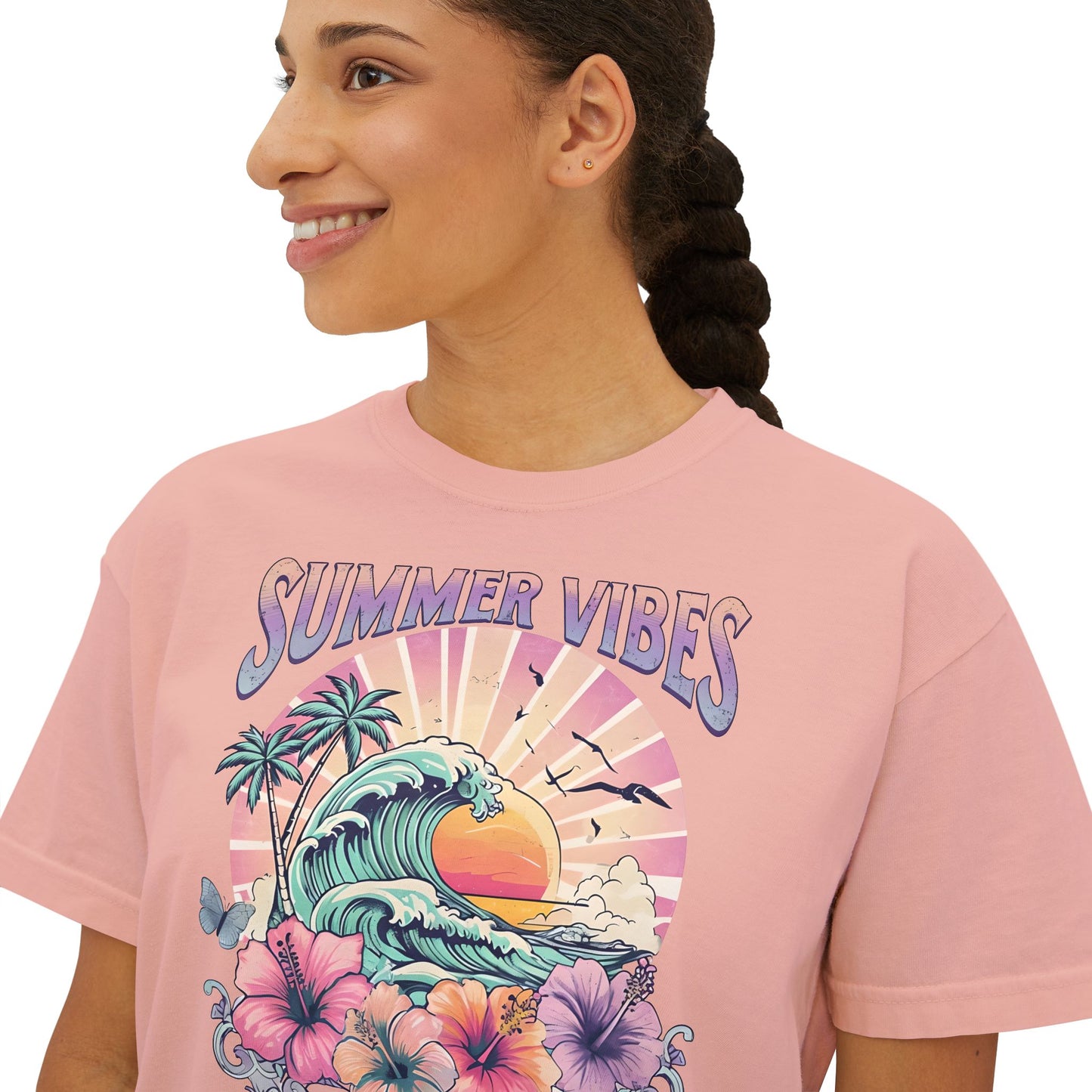 Summer Vibes Women's Boxy Tee | Beachy Graphic Tee, Casual Fashion, Summer Apparel, Gift for Her, Vacation Wear