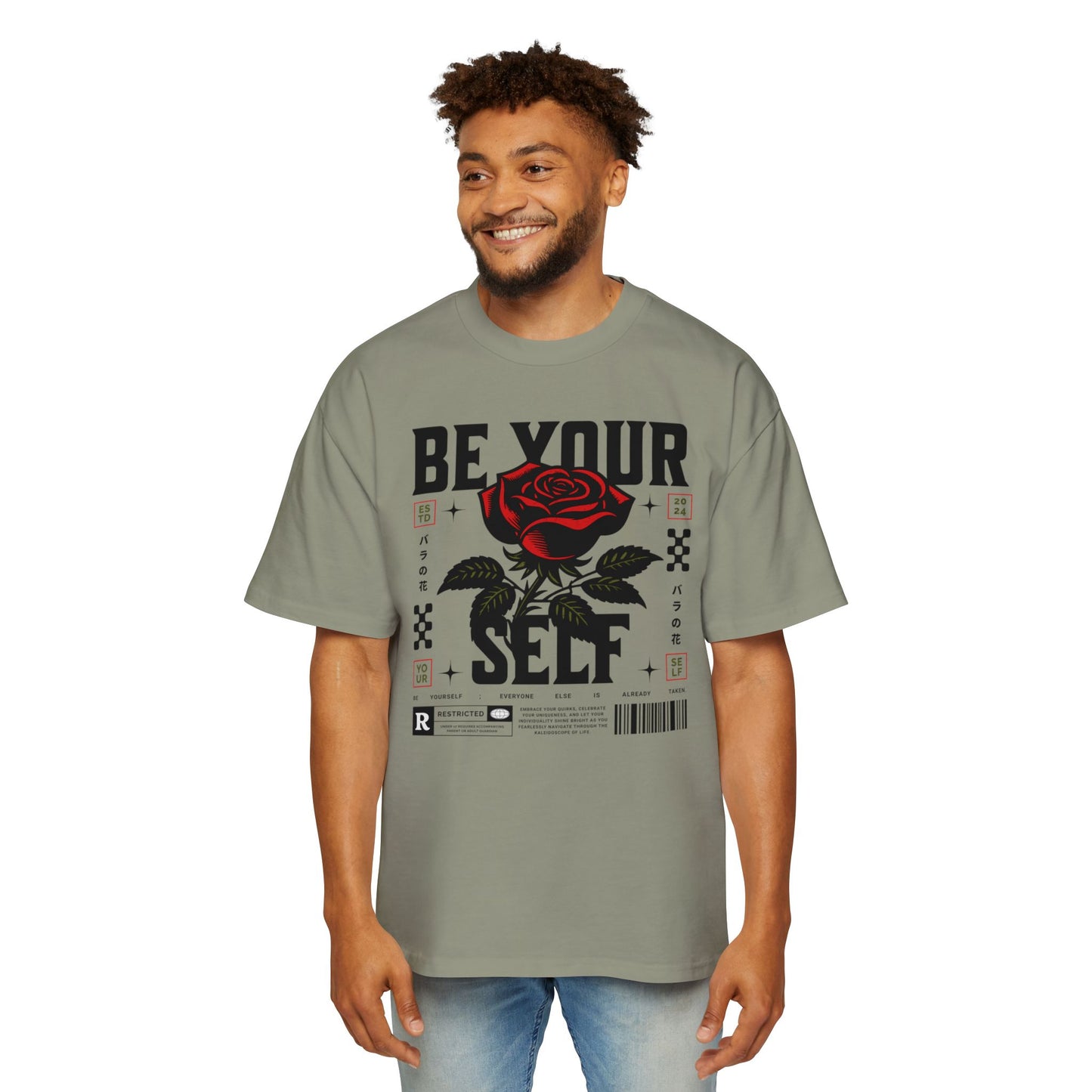 Men's Oversized Tee with 'Be Your Self' Design Light Edition - Trendy Streetwear, Casual Weekend Wear, Gift for Him, Self-Expression Style, Unisex Fashion